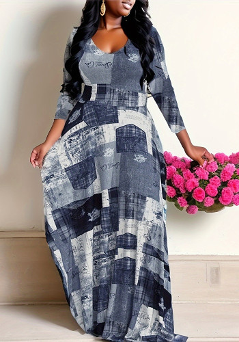 Plus Size Women Printed V-Neck Dress