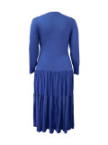 Plus Size Women Round Neck Solid Pleated Dress