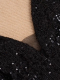 Women Sequin Black Mesh Evening Dress