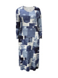 Plus Size Women Printed V-Neck Dress