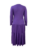 Plus Size Women Round Neck Solid Pleated Dress