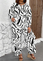 Plus Size Women Fall Casual Round Neck Top and Pant Two Piece Set