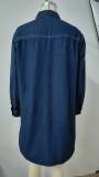 Women Washed Denim Loose Casual Long Sleeve Dress