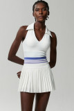 Women Sports Fitness Tennis Skirt V-Neck Yoga Suit Two Piece Set