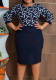 Plus Size Women Print Round Neck Bodycon Dress