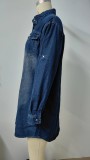 Women Washed Denim Loose Casual Long Sleeve Dress