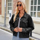 Women Washed Crop Long Sleeve Denim Jacket