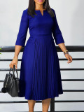 Plus Size African Women Autumn Elegant Solid Pleated Dress