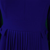 Plus Size African Women Autumn Elegant Solid Pleated Dress
