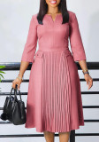 Plus Size African Women Autumn Elegant Solid Pleated Dress