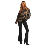 Women Striped Knitting Loose Bat Long Sleeve Sweater