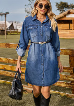 Women Washed Denim Loose Casual Long Sleeve Dress