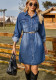 Women Washed Denim Loose Casual Long Sleeve Dress