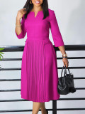 Plus Size African Women Autumn Elegant Solid Pleated Dress