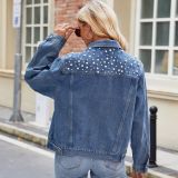 Women Washed Crop Long Sleeve Denim Jacket