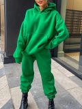 Plus Size Women Hooded Top and Pant Two Piece Set