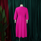 Plus Size African Women Autumn Elegant Solid Pleated Dress