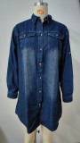 Women Washed Denim Loose Casual Long Sleeve Dress