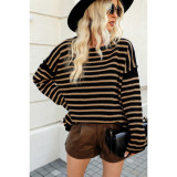 Women Striped Knitting Loose Bat Long Sleeve Sweater
