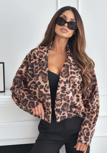 Women Long Sleeve Crop Leopard Blazer Jacket