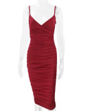 Women Sexy Backless Suspender Dress V-neck Bodycon Dress