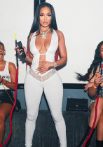 Women Summer Sexy Halter Neck V-neck Backless Lace Hollow Jumpsuit Women Summer Sexy Halter Neck V-neck Backless Lace Hollow Jumpsuit