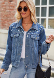 Women Washed Crop Long Sleeve Denim Jacket
