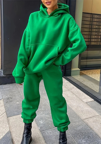 Plus Size Women Hooded Top and Pant Two Piece Set