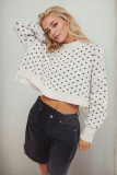 Women Round Neck Knitting Heart Print Sweater
