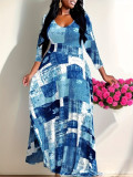 Plus Size Women Printed V-Neck Dress