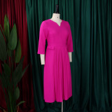 Plus Size African Women Autumn Elegant Solid Pleated Dress