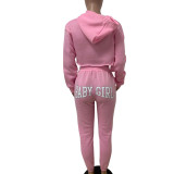 Women Solid Sports Letter Hoodies and Sweatpants Two Piece Set