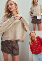 Women Round Neck Knitting Heart Print Sweater Women Round Neck Knitting Heart Print Sweater