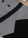 Women Elegant Contrast Turndown Collar Dress with Belt