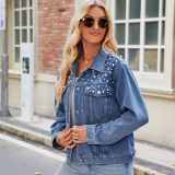 Women Washed Crop Long Sleeve Denim Jacket