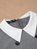Women Elegant Contrast Turndown Collar Dress with Belt