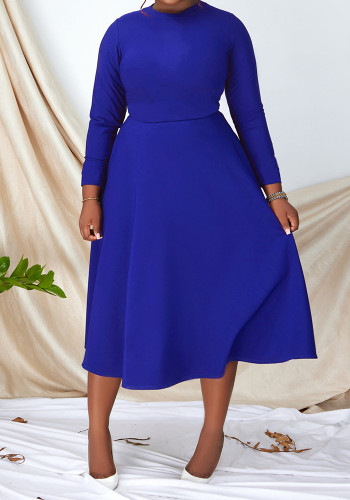 Plus Size Women Round Neck Solid Dress