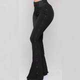 Women Elastic Bell Bottom Denim Pants