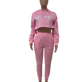 Women Solid Sports Letter Hoodies and Sweatpants Two Piece Set