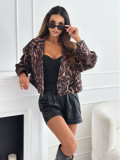 Women Long Sleeve Crop Leopard Blazer Jacket