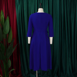 Plus Size African Women Autumn Elegant Solid Pleated Dress