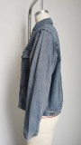 Women Washed Crop Long Sleeve Denim Jacket