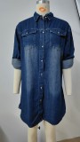 Women Washed Denim Loose Casual Long Sleeve Dress