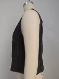 Women Spring Washed Collarless Denim Crop Vest
