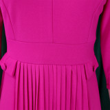 Plus Size African Women Autumn Elegant Solid Pleated Dress