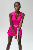 Women Sports Fitness Tennis Skirt V-Neck Yoga Suit Two Piece Set