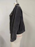 Women Washed Crop Long Sleeve Denim Jacket