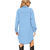 Women Washed Denim Loose Casual Long Sleeve Dress