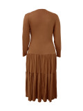 Plus Size Women Round Neck Solid Pleated Dress