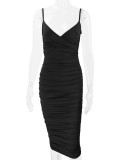 Women Sexy Backless Suspender Dress V-neck Bodycon Dress